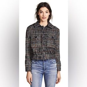 Free People Slouchy Eisenhower Plaid Jacket Size Large Tweed